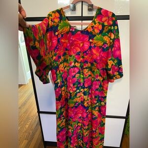 Vintage colorful Palm Springs Floral Moo Moo Caftan Poolside cocktail dress